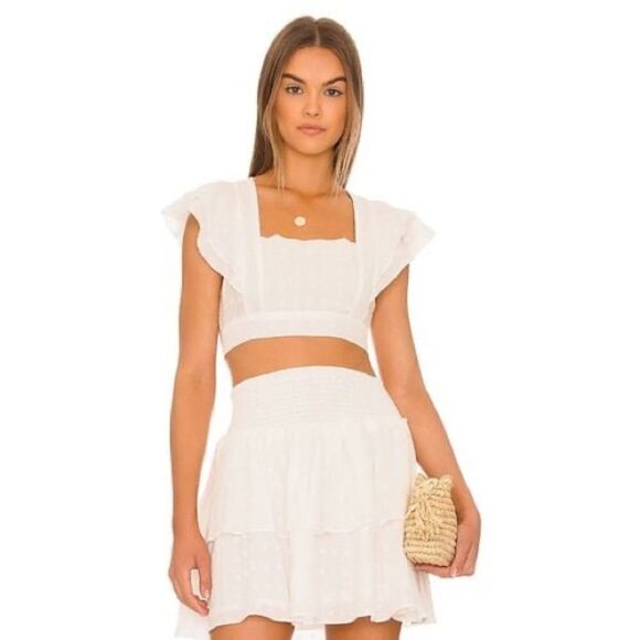 MINKPINK Tops - Minkpink Revolve Whitewash Crop Top & Mini Skirt Size Large NWT